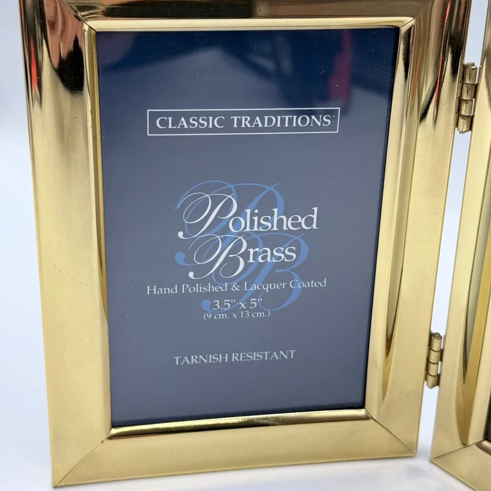Classic Traditions Polished Brass Double Hinged Picture Frame 3.5x5 Gold Tone